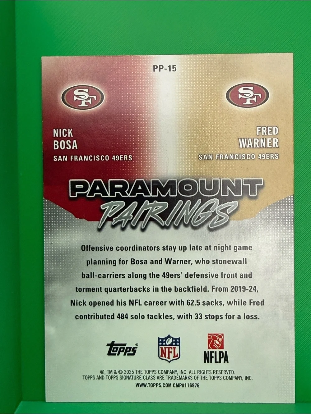 Topps Paramount Pairings Football Card - Red, Gold, White, Green - Picture 2 of 2